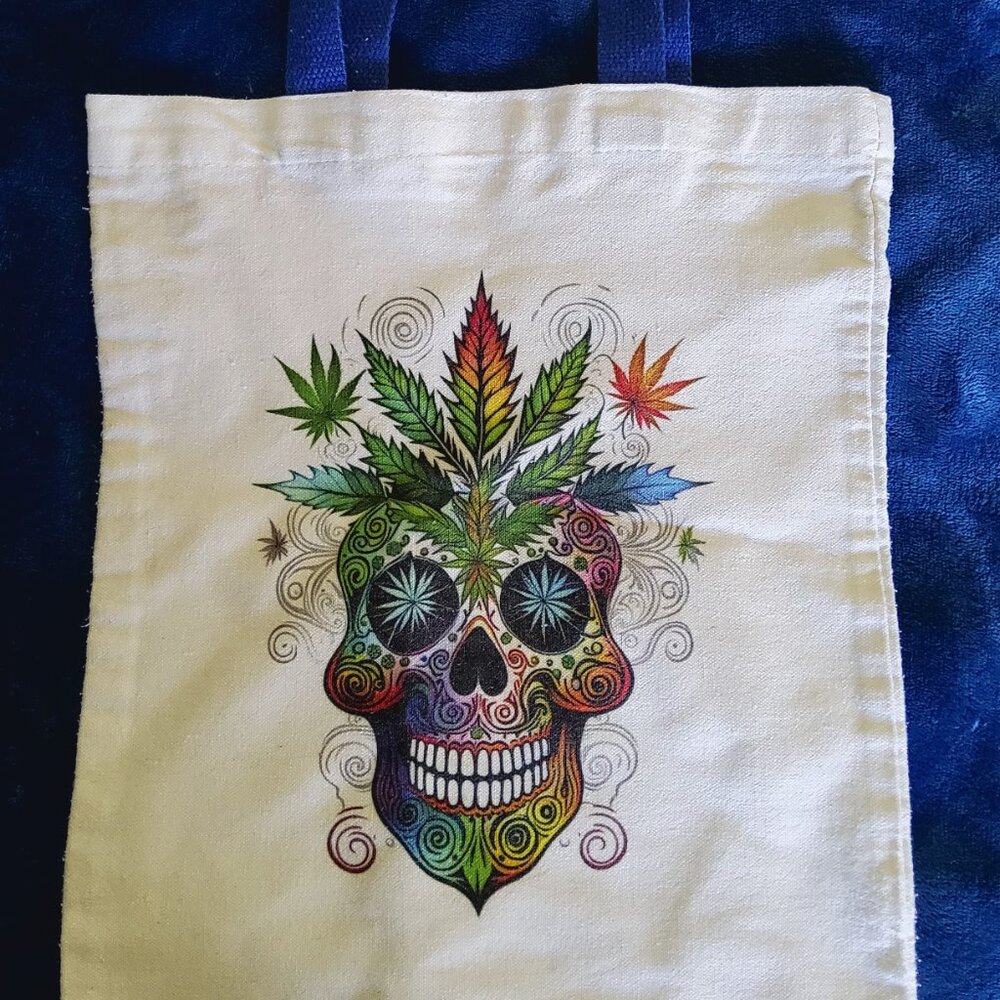Back to School Sugar Skull Tote Bag College Campus Laptop Bookbag Trippy Gothic